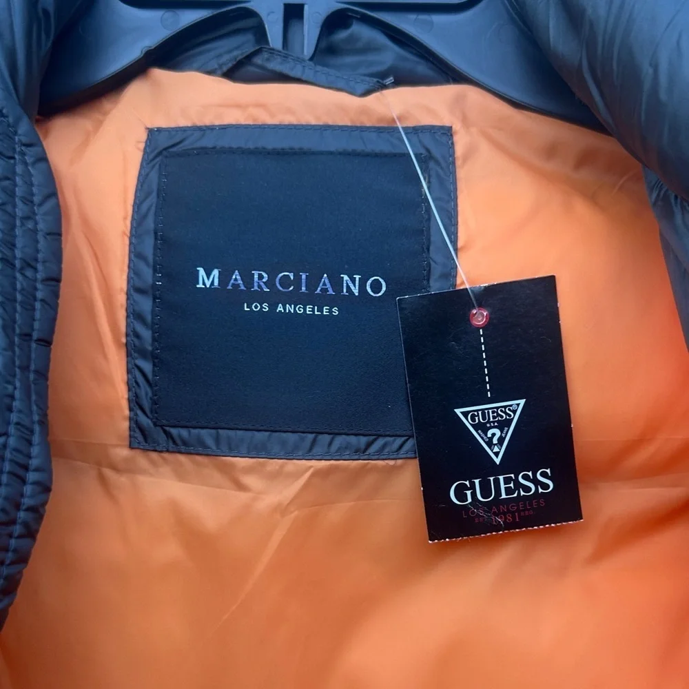 GUESS BY Marciano Black Puffer Jacket with Orange Lining